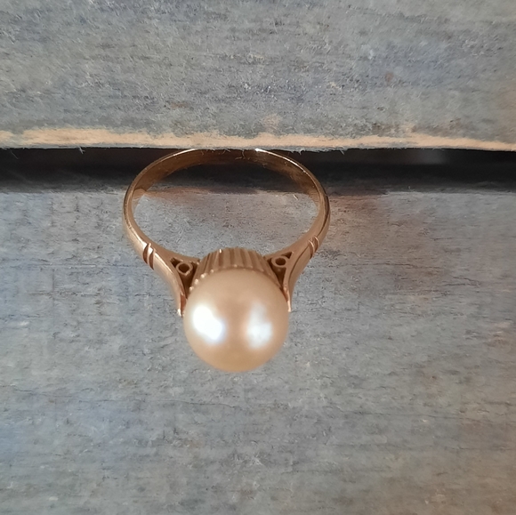 Vintage 18K Yellow Gold Custom Made Cultured Pearl Ring - Picture 9 of 16